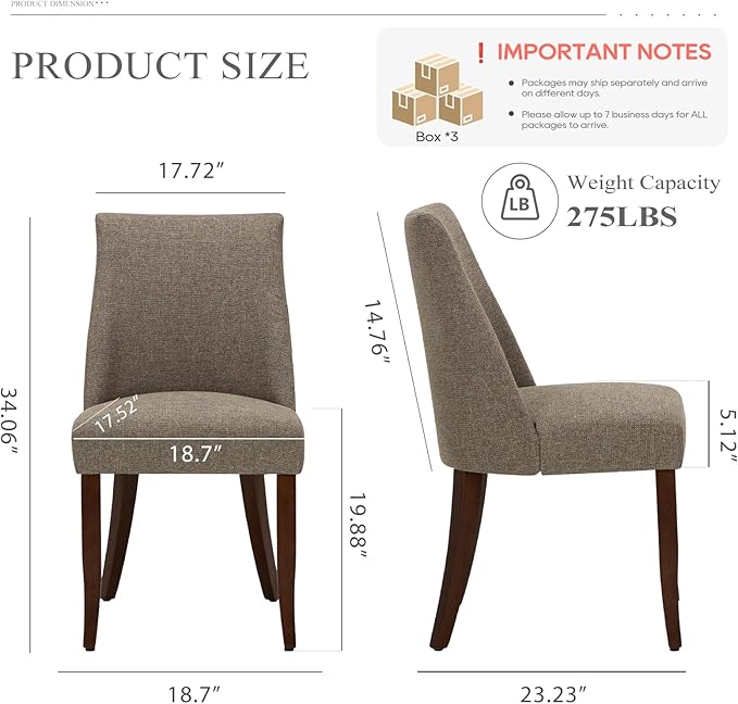 COLAMY Upholstered Dining Chairs Set of 6, Mid Century Modern Kitchen Chairs with Back, Farmhouse Fabric Side Dining Room Chairs with Wood Legs for Dining Room Restaurant, Brown