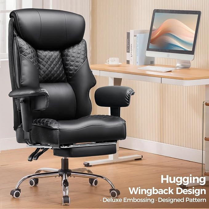 GTRACING Big and Tall Office Chair 400LBS Wide Ergonomic Gaming Chair with Deluxe Embossing Designed Leather with Foot Rest,150°Reclining Adjustable Soft Armrests Pocket Spring Back Support and Pillow