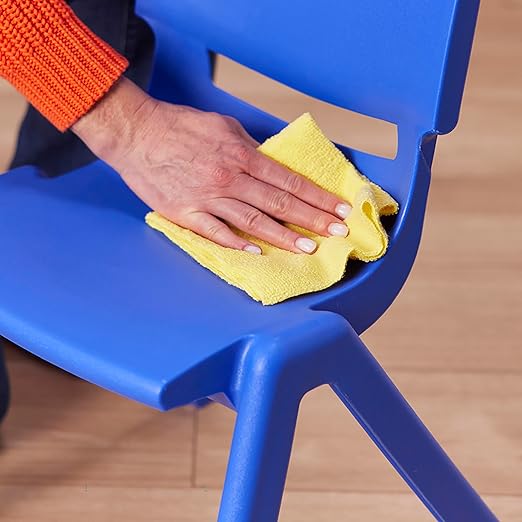ECR4Kids 12in Plastic School Stack Chair, Classroom Furniture, Blue, 4-Pack