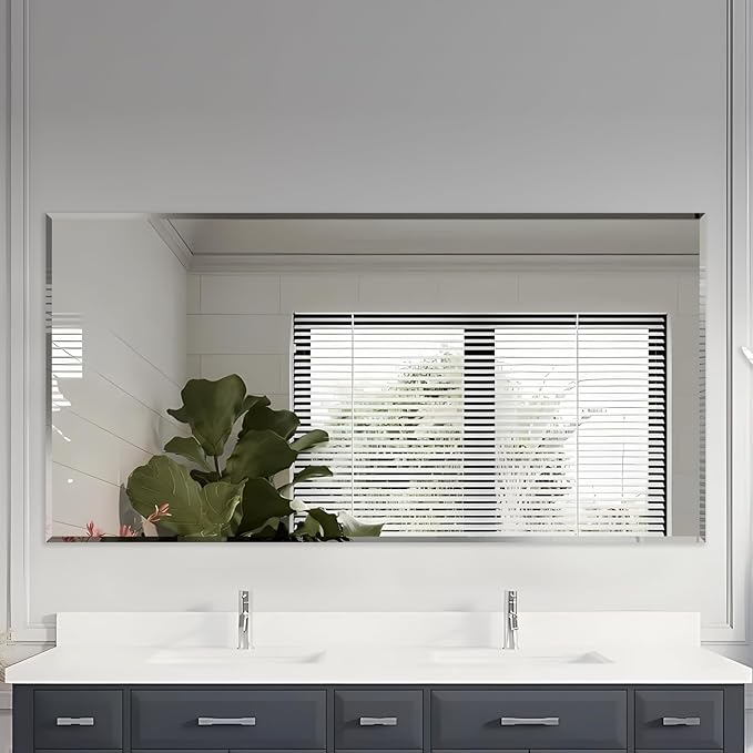 Frameless Beveled Edge Bathroom Mirror 36x72 Inch Rectangle Wall Mirror Explosion Proof and Shatterproof Bathroom Vanity Mirror Wall Mounted Hang Firmly (Horizontal or Vertical)