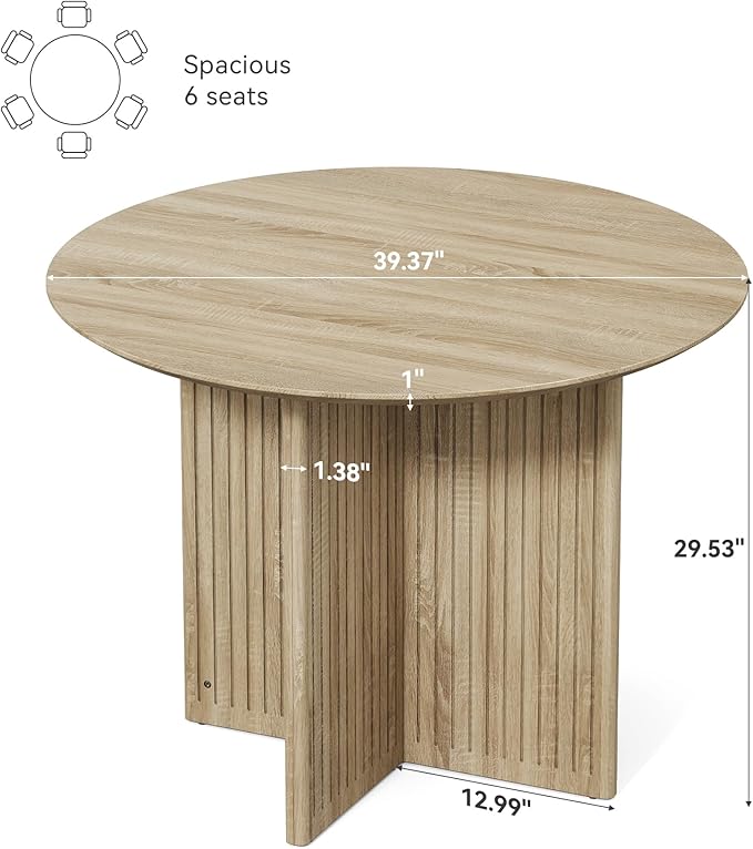 LITTLE TREE Round Dining Table for 4-6 People, Modern Wooden Kitchen Table with Pedestal Base, Small Dinner Table for Dining Room, Kitchen, Living Room