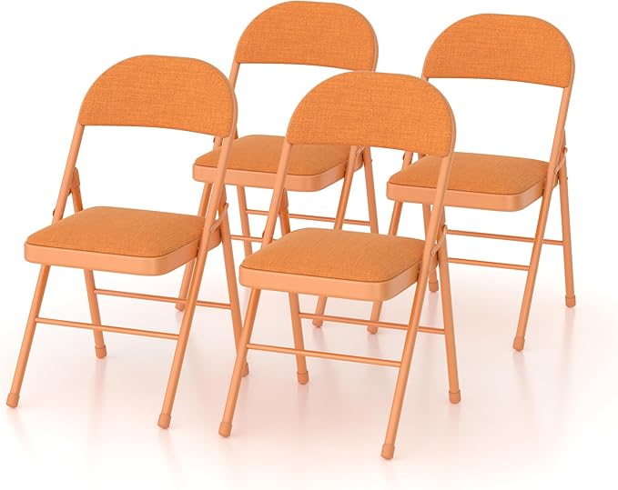 VECELO Padded Folding Chairs 4 Pack, Comfortable Cushioned Seat & Backrest with Steel Frame, for Office, Indoor Outdoor, Commercial Events, Orange