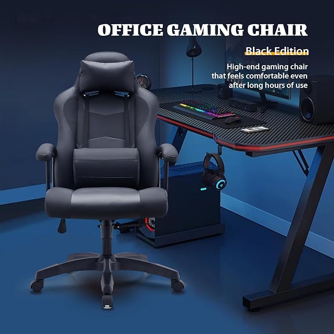 Ergonomic Office Chair High Back Desk Chair Height Computer Chair Big and Tall Office Chair with Adjustable Headrest and Lumbar Support Black