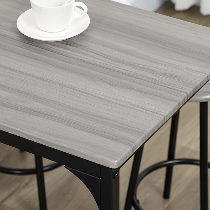 HOMCOM 5-Piece Counter Height Bar Table Set, Rustic 43.25" Dining Table with 4 Bar Stools, Kitchen Table with Wooden Top for Pub, Dining Room, Gray