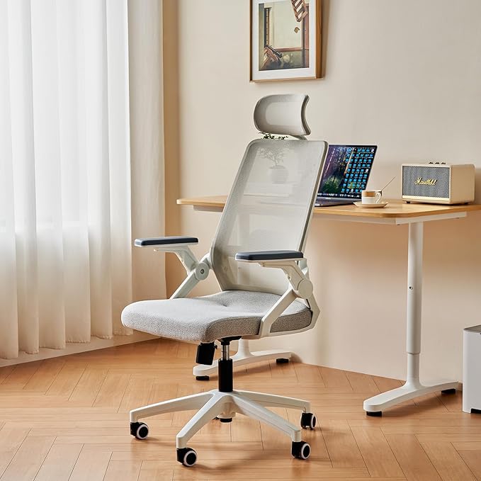 Ergonomic Swivel Task Chair High Back Home Desk Chair Computer Office Chair Mesh Rolling Work Chairs with Headrest and Lumbar Support Grey