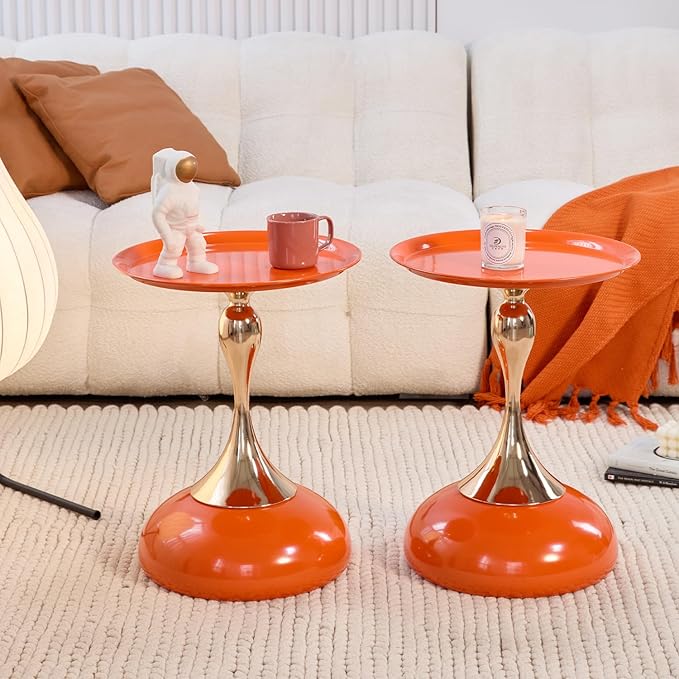 Stylish Hourglass Side Table - Contemporary Design for Living Rooms, Cafes, Dining Areas, Bedrooms, and Outdoor Spaces - Perfect Accent Piece for Any Decor (1, Hermes Orange)