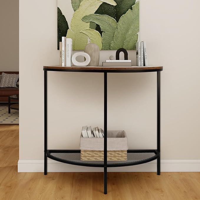 Entry Table Narrow Livingroom Furniture: 2 Tier Modern Console Table with Gold Frame and Imitation Marble Top for Kitchen Bedroom Hallway Living Room Office and More (Black)