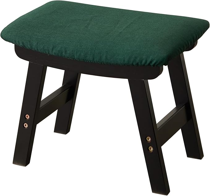 Foot Stool,Ottoman,Bamboo Small Sofa Foot Rest Under Desk,Extra Seating for Living Room, Bedroom and Kitchen (Black Stool Legs - Green Surface)