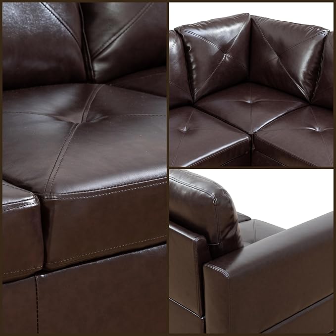 L Shaped Sectional Couches, Modern Modular Sectional Sofa for Living Room Bedroom Furniture, Cozy 4 Seat Couch with Ottoman Storage & Chaise, Brown