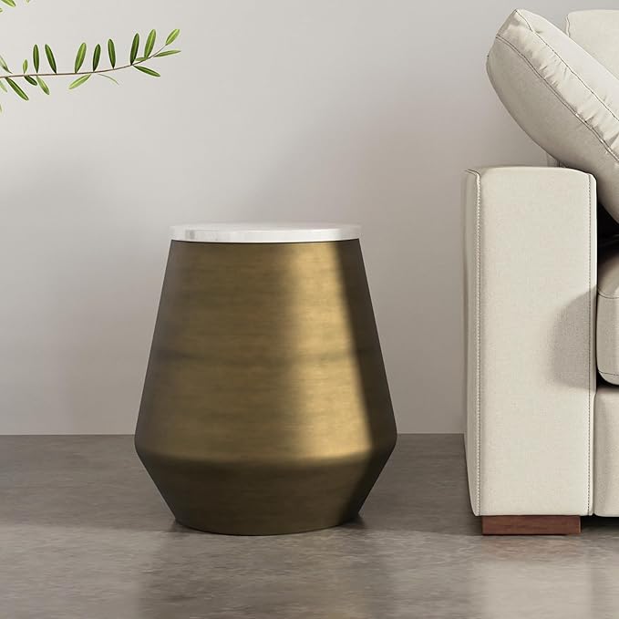 SIMPLIHOME Benning Modern Contemporary 16 inch Wide Metal Side Table in White /Antique Brass, Fully Assembled for the Living Room and Bedroom