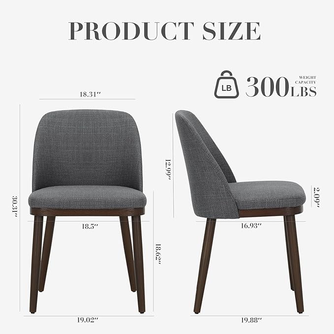COLAMY Upholstered Dining Chairs Set of 2, Modern Kitchen Chairs with Back, Fabric Side Chair with Wood Legs for Dining Room Restaurant, Light Grey