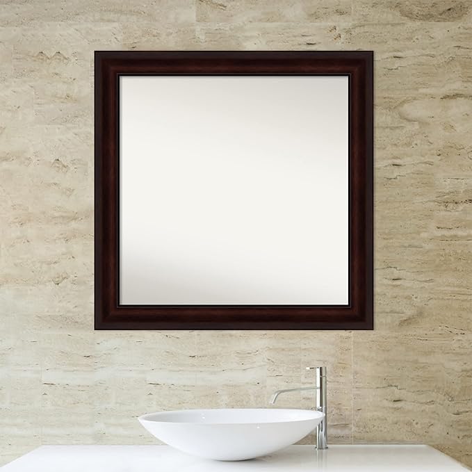 Amanti Art Silver Bathroom Mirror for Over Sink, 30x30 Classic Honey Silver Square Vanity Mirror, Large Casual Frame, Hangs Horizonally and Vertically, Bathroom Wall Decor, Non-Beveled Edge