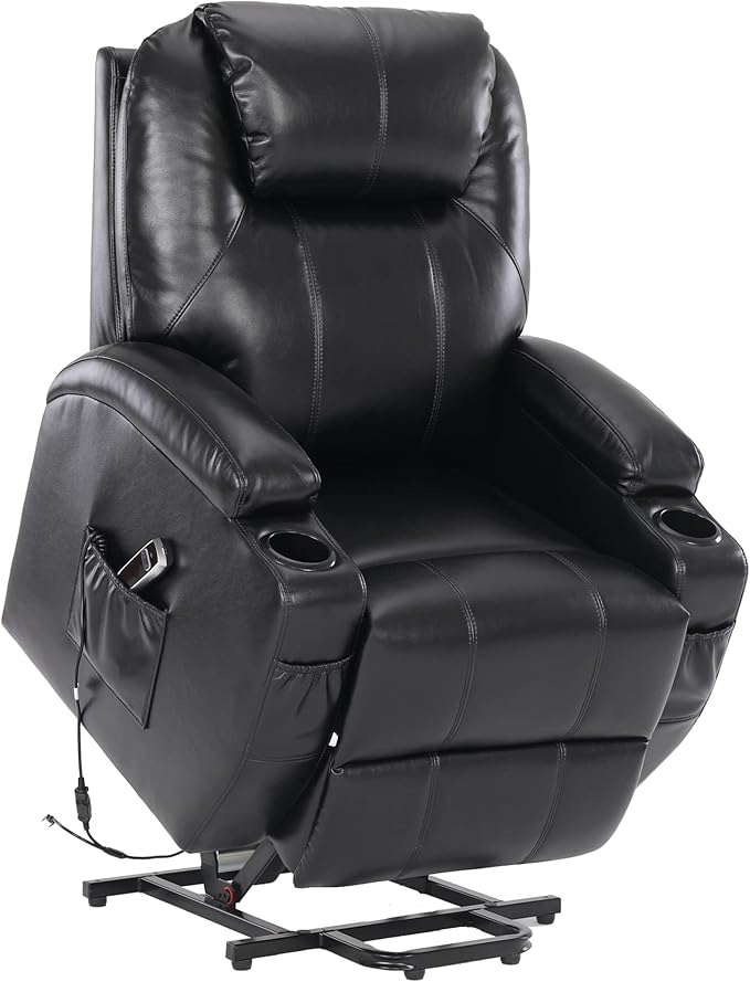S*MAX Lift Chairs Recliners for Elderly Power Recliner Chairs Full Air Leather Electric Recliner Chairs Side Pockets USB Charge Port and Remote Control Power Lift Recliners Black