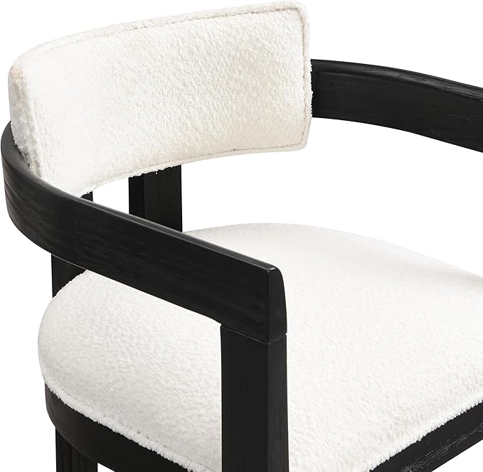 Christopher Knight Home Set of 2 Ryland Modern 26" Counter Height Bar Stools, Boucle Fabric Upholstered Counter Stools,Wooden Kitchen Island Armchair with Footrest, Round Backrest, Milky White+Black