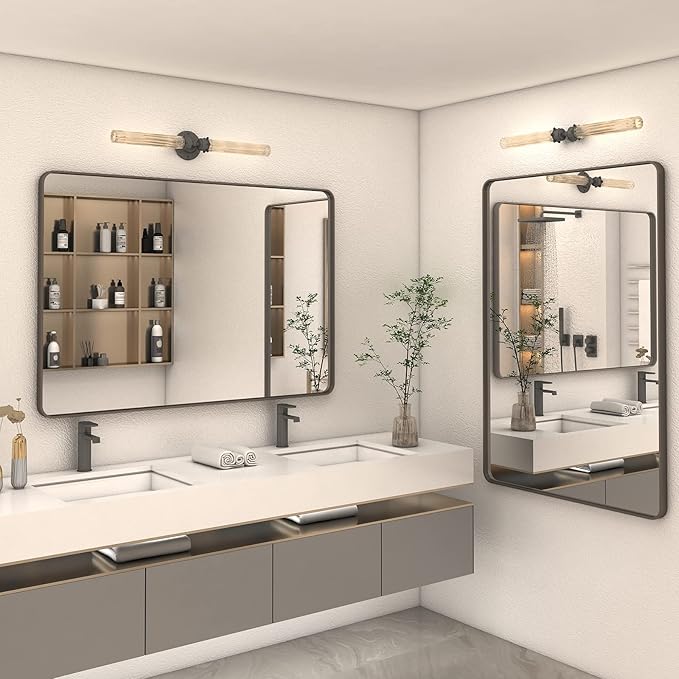 50x40 Inch Bronze Metal Framed Bathrrom Mirror, Brushed Metal Bathroom Vanity Mirrors for Wall, Rounded Corner Bronze Rectangle Mirror for Farmhouse, Bedroom, Anti-Rust (Horizontal/Vertical)