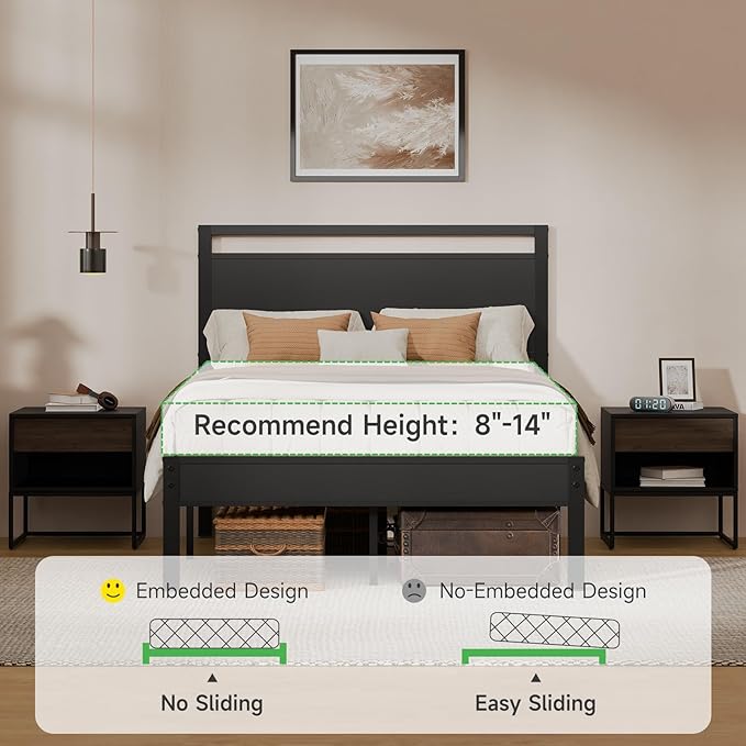 Z-hom Upgraded Full Size Bed Frame, Heavy Duty Metal Sturdy Full Bed Frame with Modern Wood Headboard & Footboard, Stable Platform Bed Furniture Bed Storage, No Noise, No Box Springs, Black
