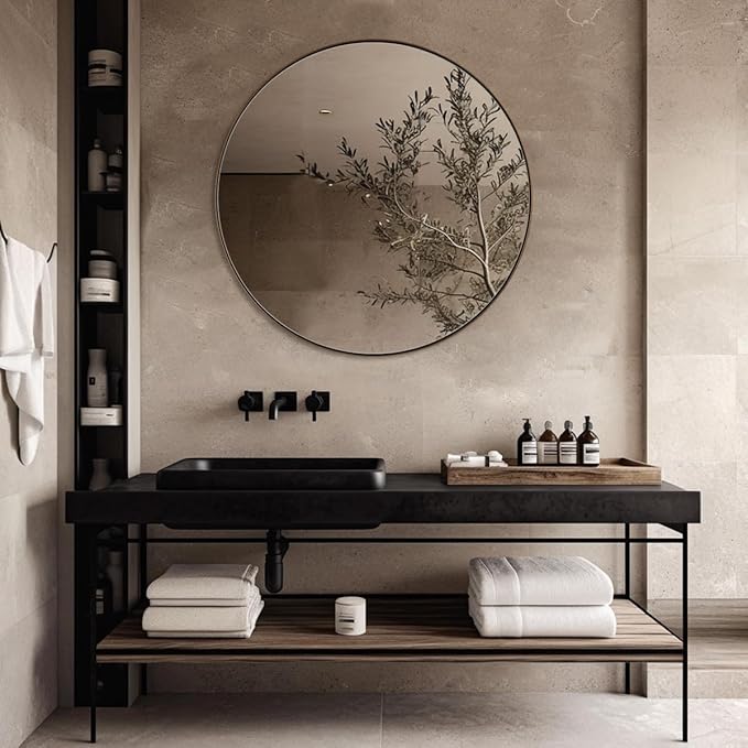ANDY STAR Bronze Round Mirror 36 inch, Oil Rubbed Bronze Round Mirror in Metal Frame, Anti-Rust Large Bronze Vanity Mirror, HD Reflection, Wall-Mounted