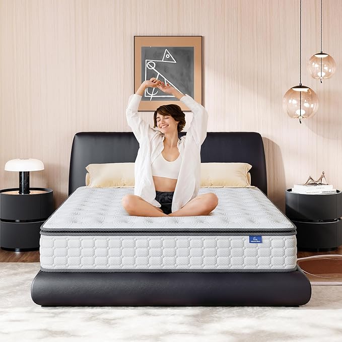 Vesgantti Queen Mattresses 12 Inch Hybrid Queen Size Mattress in a Box, Pillow Top Mattress Gel Memory Foam and Pocket Coils Innerspring Mattresses, Pressure Relief, Medium Firm Plush Feel
