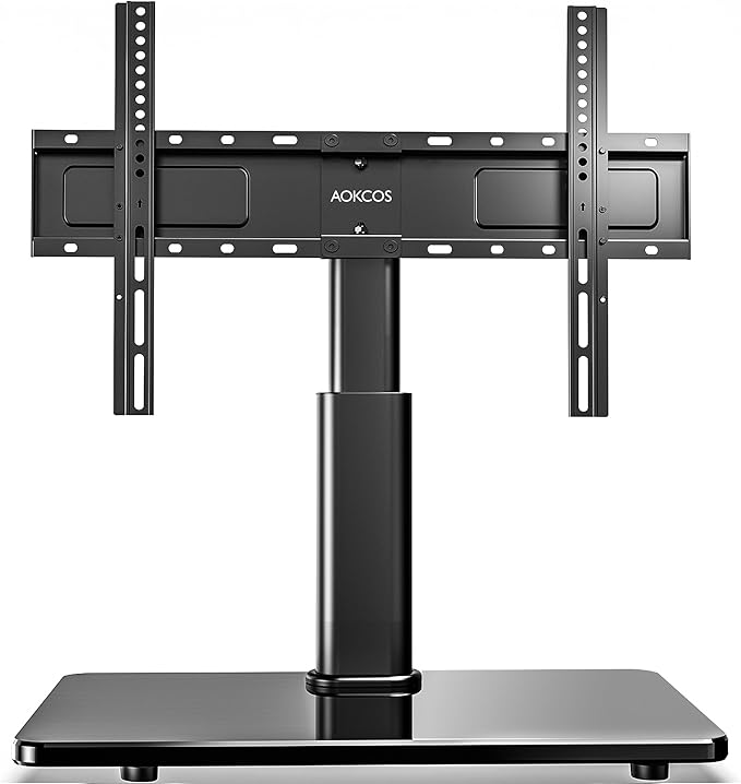 Swivel Universal TV Stand for 32-75 inch TVs with Tilt Down/Up, 8 Levels Height Adjustable Table Top TV Mount Stand with Stable Heavy Duty Tempered Glass Base, MAX VESA 600x400 mm, up to 99lbs, Black