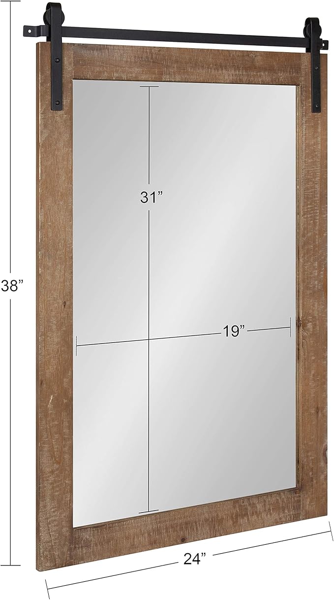 Kate and Laurel Cates Farmhouse Wood Framed Wall Mirror, 24 x 38, Rustic Brown, Barn Door-Inspired Rustic Mirrors for Wall
