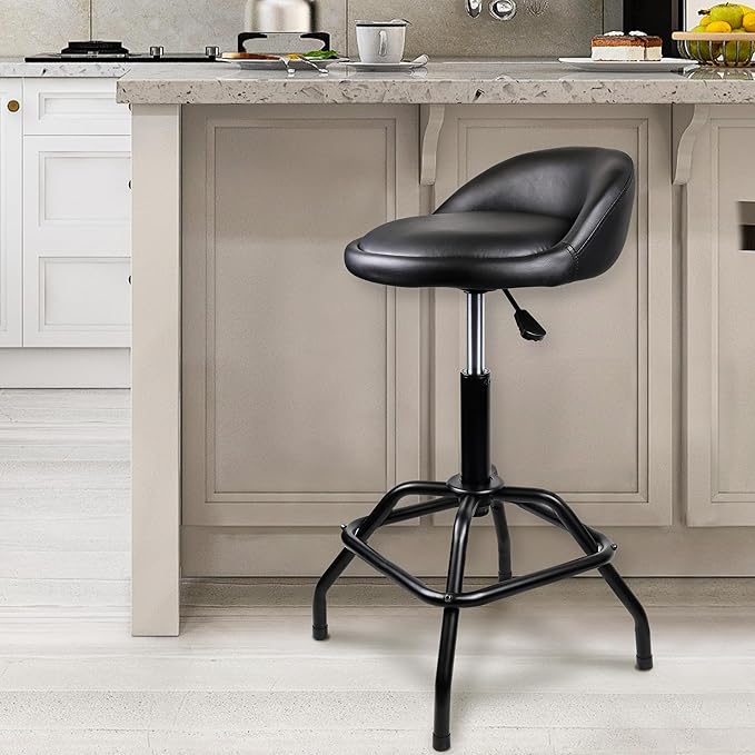 SMART JERRY - Garage Shop Stools, Counter Height Bar Stools, Swivel Barstools Height Adjustable, Work Bench Stool with Back, Kitchen Bar Height Chairs, Black (330lb Weight Capacity)