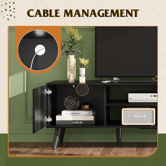 WLIVE TV Stand for 65 70 inch TV, Entertainment Center with Storage Cabinets, Rustic TV Console for Living Room Decor, Black
