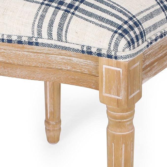 Christopher Knight Home Phinnaeus Dining Chair Set, Set of 4, Wood, Dark Blue Plaid + Light Beige + Natural