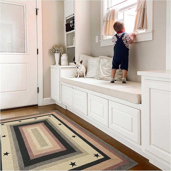 Homespice Gloucester Jute Black 4x6' Braided Area Rug for Living Room, Bedroom and Dining Room. Pet Friendly. Decor Styles- Farmhouse Rug, Rustic, Vintage, Cottage, Primitive, Country, Boho Rug