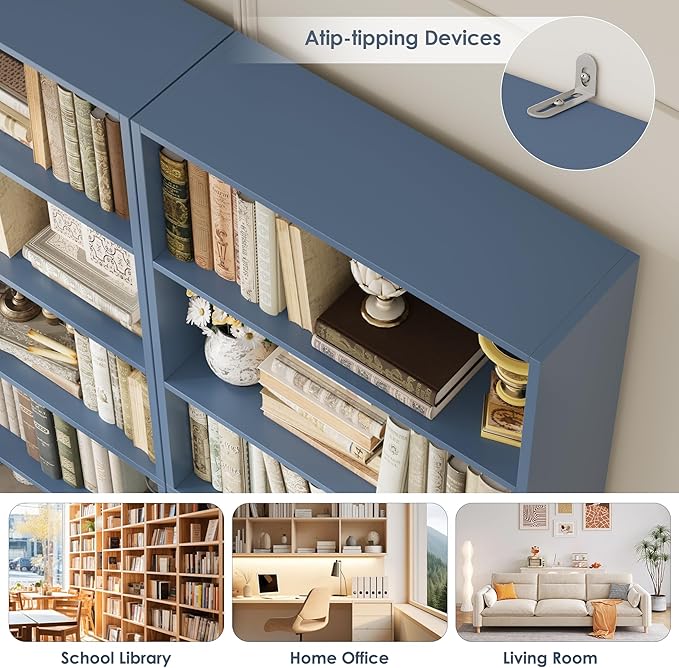 82" Tall Bookshelf, 7-Tier Open Shelves Bookcase, Freestanding Display Storage Shelves, Tall Bookcase Home Decor Furniture for Home Office, Living Room, Bedroom, Blue