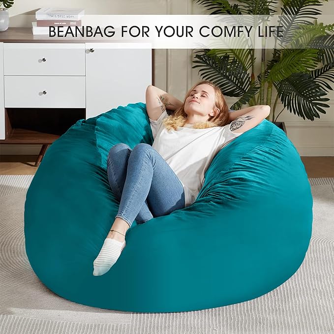 HABUTWAY Bean Bag Chair: Giant 5' Memory Foam Furniture Bean Bag Chairs for Adults with Microfiber Cover 5Ft (Sea Blue)