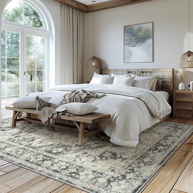 zesthome 5x7 Washable Rug-Stain Resistant Area Rugs for Living Room, Ultra-Thin Vintage Rugs, Non-Slip Backing Rug, Low Pile Large Area Rug, Boho Home Decor
