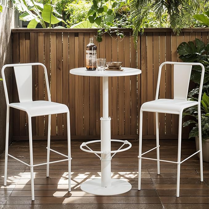 42" Tall Modern Industrial Bar Table-23.6" Dia Round Metal Top Standing Pub Cocktail Bistro Table-Indoor Outdoor Patio-Commercial Grade, Heavy Duty (White)