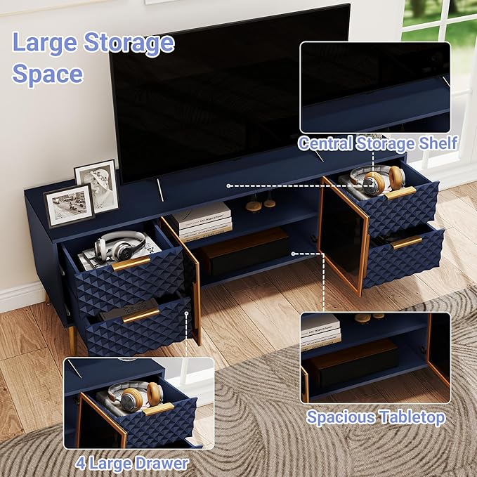 Rovibek 59" Modern TV Stand, Entertainment Center TV Console with Storage Drawers and Open Shelves, Media Console for Living Rooms and Bedrooms