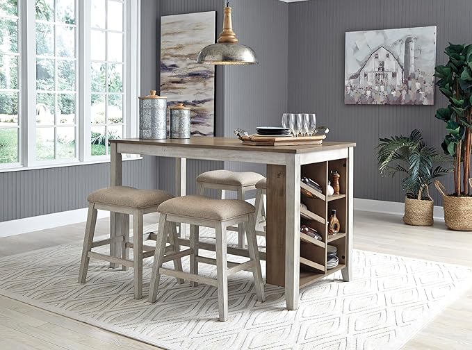 Signature Design by Ashley Skempton Modern 24" Counter Height Upholstered Barstool, 2 Count, Whitewash