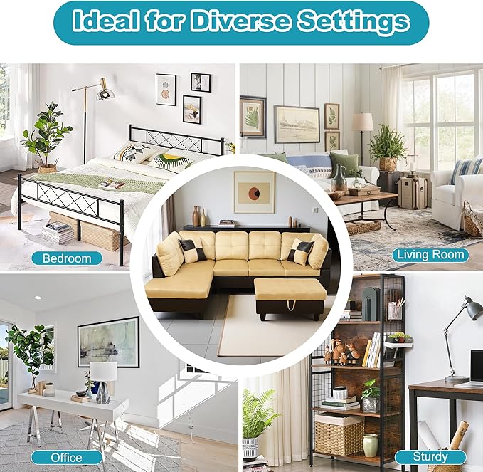 L Shaped Couch Modern Sectional Couch Upholstered Lint Fabric 3 Pieces Sofas for Living Room with Chaise, Storage Ottoman for Office and Small Apartment, Beige and Brown