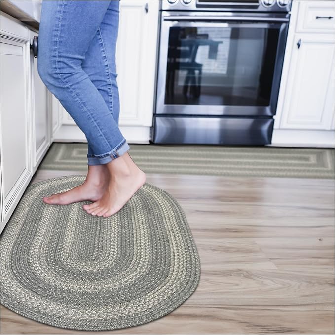 Grey Cloud Jute Braided Oval Rugs, 27x45 - Grey, Warm Farmhouse Decor, Perfect for Laundry Rooms, Kitchens and Entryways - Reversible and Easy to Clean