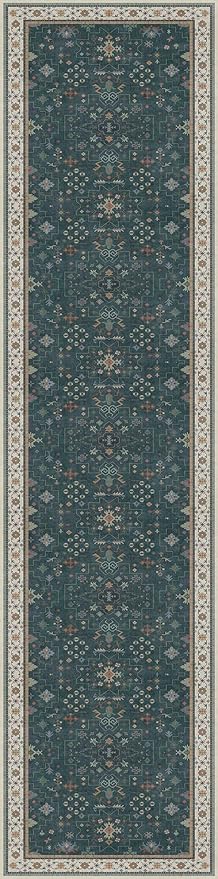 Dark Green Kitchen Rug 12 ft Long - Modern Vintage Boho Eclectic Floral with Brown Accent, Washable Low Pile Non-Slip Extra Long Wide Runner Rugs for Hallway, 3x12