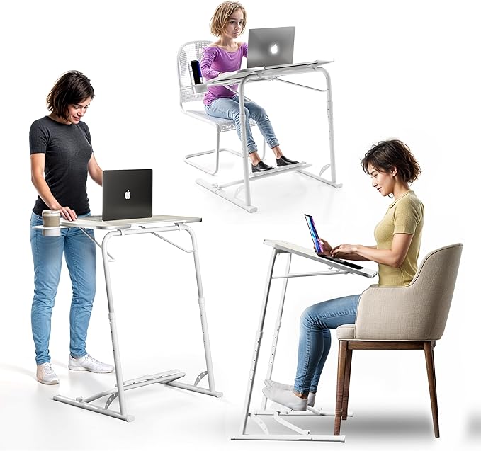 FoldWise Upgraded Folding TV Tray Table - Extra Large & Sturdy Laptop Table for Couch, Height & Angle Adjustable Desk for Dinner, Work & TV - Includes Footrest, Cup Holder, iPad Holder & Edge Stopper