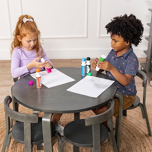 ECR4Kids Bentwood Round Table and Curved Back Chair Set, Kids Furniture, Grey Wash, 5-Piece