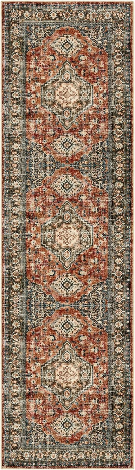 Lahome Oriental Washable Runner Rug Non Slip, 2x7 Rug Runners for Hallways Kitchen, Ultra-Thin Hallway Rugs for Laundry Room Bathroom Bedroom, Brick Red