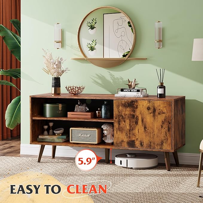 WLIVE TV Stand for 55 Inch TVs, Entertainment Center with Storage Cabinet, Mid-Century TV Stands for Living Room and Bedroom, 50" TV Console, Brown