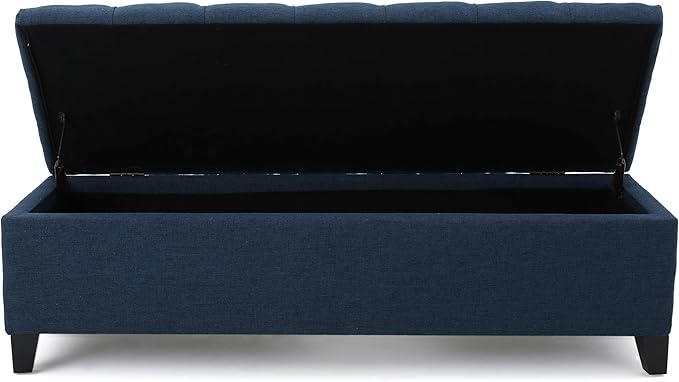 Christopher Knight Home Ottilie Fabric Storage Ottoman, Dark Blue, 17.75"D x 51.5"W x 15.75"H