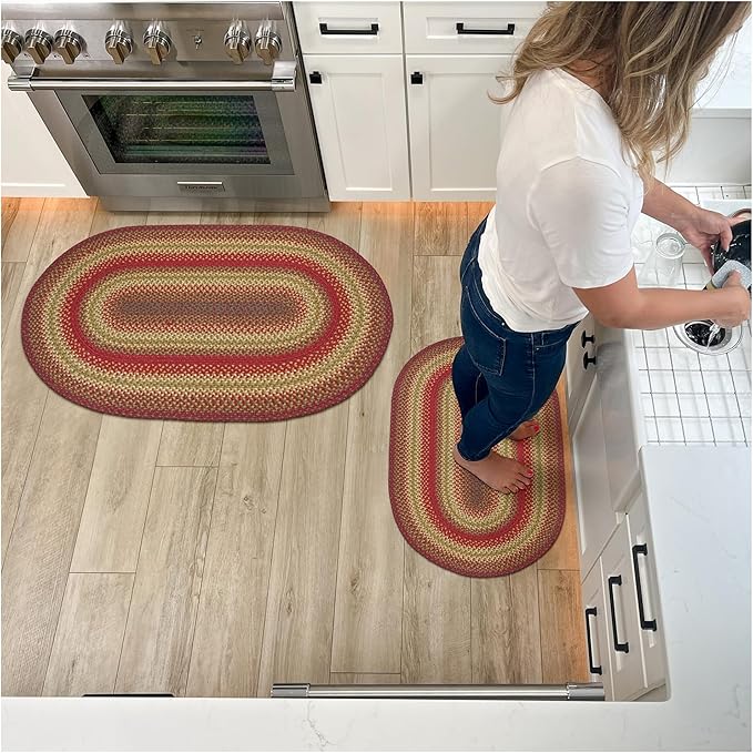 Cider Barn Cranberry Red Braided Oval Rug, Jute, 20x30 - Perfect Country Primitive Decor for Entryway, Kitchen, Everywhere