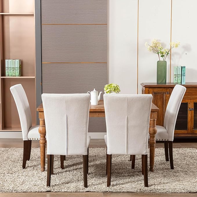 COLAMY Upholstered Dining Chairs Set of 4, Parsons Style Linen Beige Accent Chairs with High Back, for Round Kitchen Table or Small Dining Room – Comfortable & Stylish