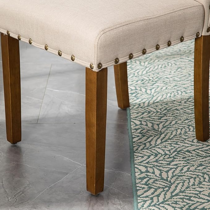 Parsons Kitchen Dining Chair Set Room Modern Upholstered Stylish Fabric High Back with Bronze Nailhead Trim