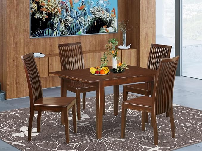 East West Furniture MLIP5-MAH-W 5 Piece Dining Set Includes a Rectangle Dining Room Table with Butterfly Leaf and 4 Kitchen Chairs, 36x54 Inch, Mahogany