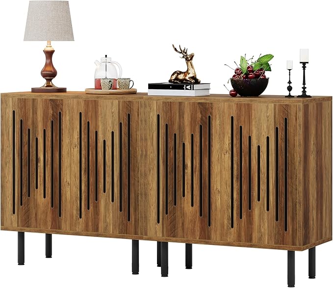 Tribesigns Set of 2 Sideboard Buffet with Storage, 59" Buffet Sideboard Cabinet with Adjustable Shelves, Accent Storage Cabinet for Living Room, Rustic Brown