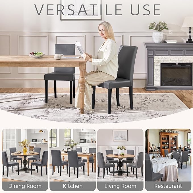Yaheetech Dining Chairs Set of 2 Faux Leather Modern Dining Room Chairs with Rubberwood Legs and Padded Seat for Kitchen/Living Room/Restaurant, Dark Gray