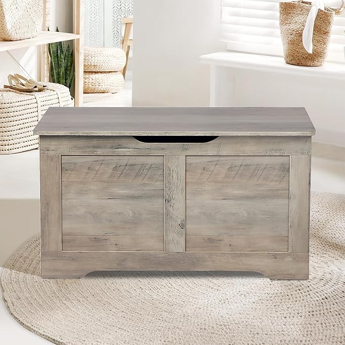 31.5" Storage Chest, Wooden Storage Bench, Lift Top Toy Chest with 2 Safety Hinges, Large Toy Box, Entryway Shoes Bench for Living Room, Bedroom, Grey