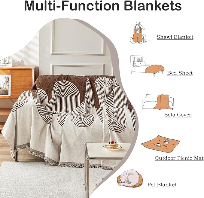 STACYPIK Soft Boho Chenille Couch Cover for Pets Beige Khaki Sofa Cover for 3 Cushion Couch Non Slip Furniture Protector with Tassels Geometric Couch Cover L Shaped Pet Friendly Washable-71x150IN
